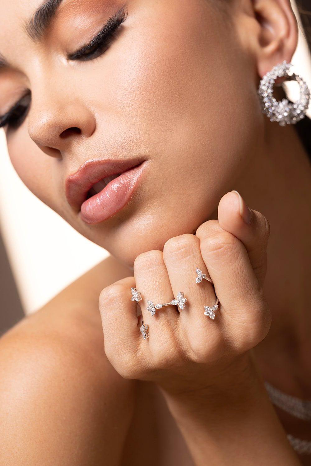 YEPREM JEWELLERY-Open Diamond Two Finger Ring-WHITE GOLD