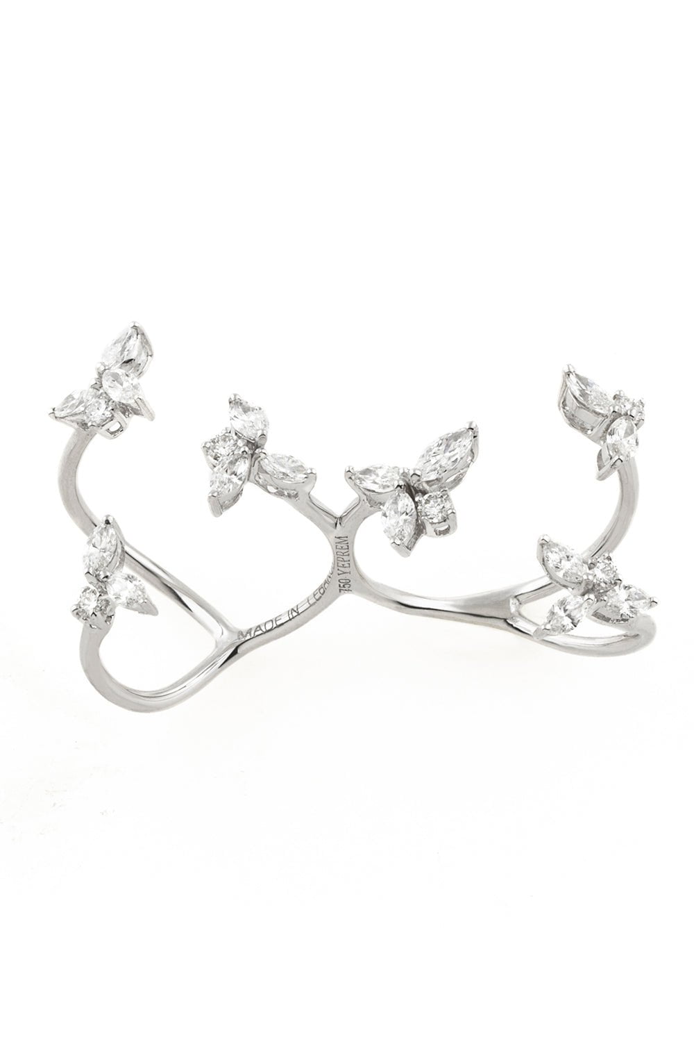 YEPREM JEWELLERY-Open Diamond Two Finger Ring-WHITE GOLD