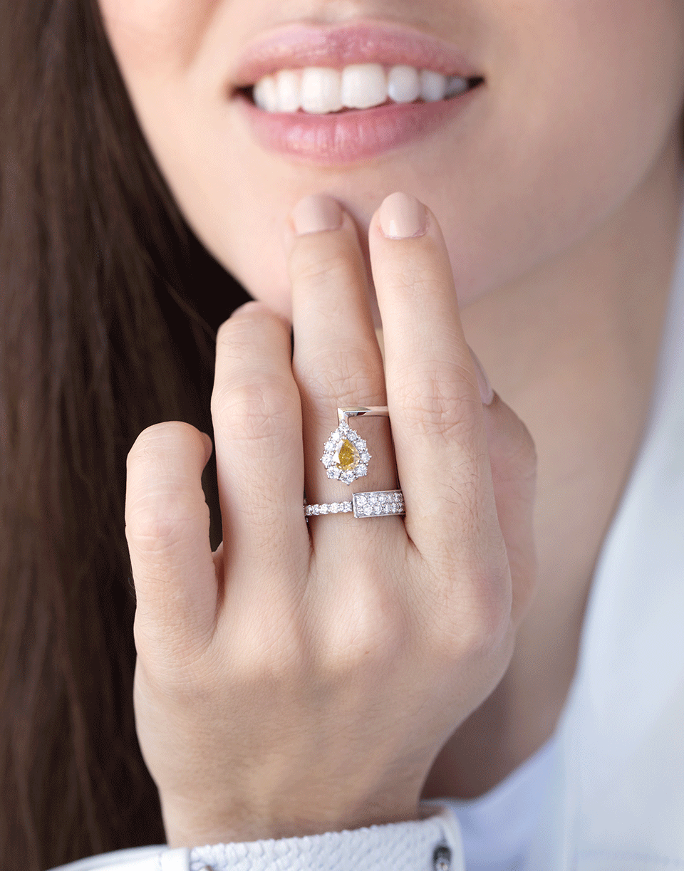 YEPREM JEWELLERY-Brown Pear and White Round Diamond Ring-WHTGLD