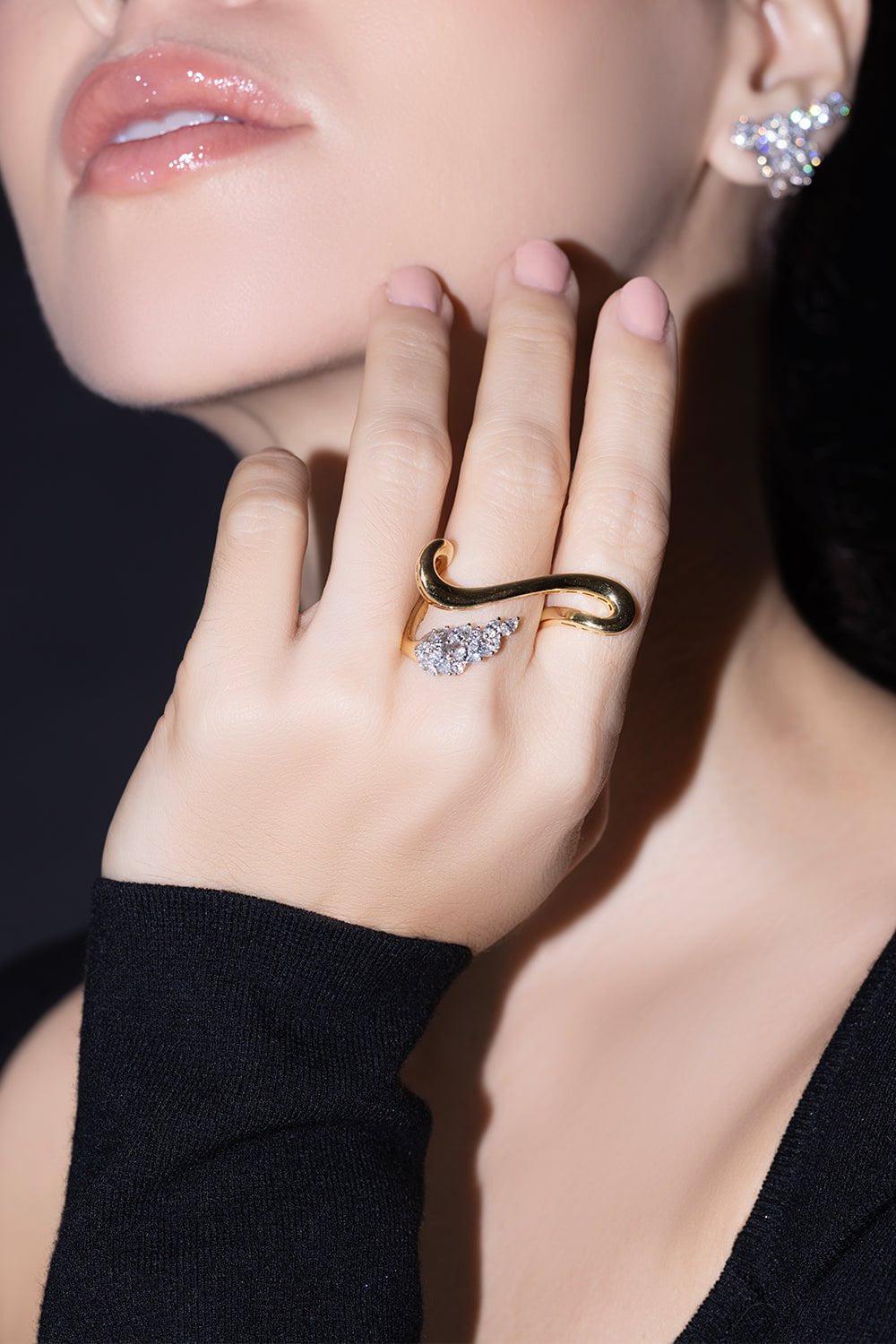 YEPREM JEWELLERY-Marquise Diamond Swirl Ring-YELLOW GOLD