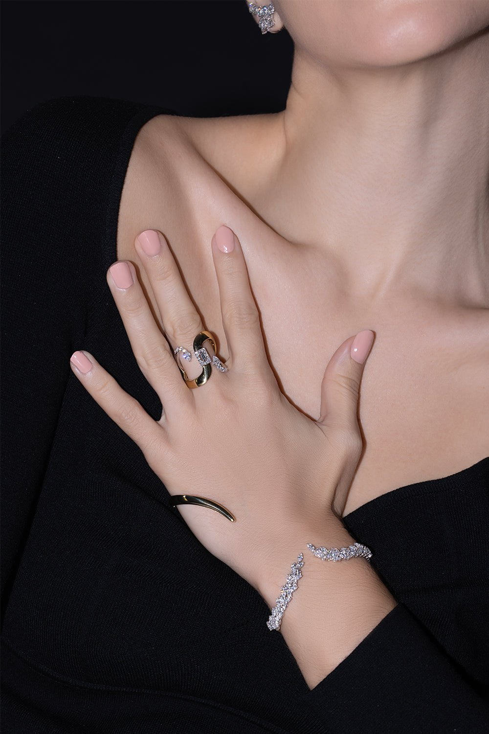 YEPREM JEWELLERY-Double Pear Baguette Diamond Ring-YELLOW GOLD