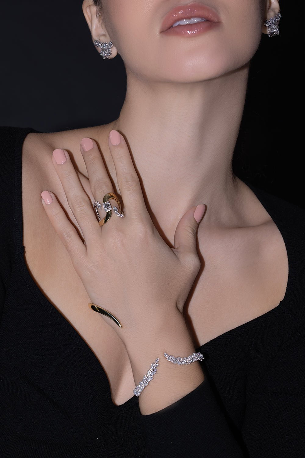 YEPREM JEWELLERY-Double Pear Baguette Diamond Ring-YELLOW GOLD