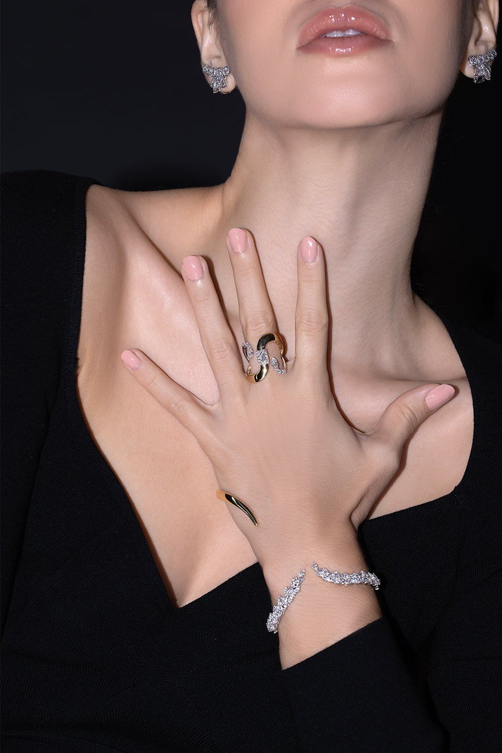 YEPREM JEWELLERY-Double Pear Baguette Diamond Ring-YELLOW GOLD