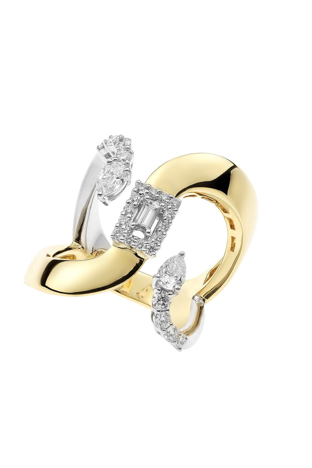 YEPREM JEWELLERY-Double Pear Baguette Diamond Ring-YELLOW GOLD