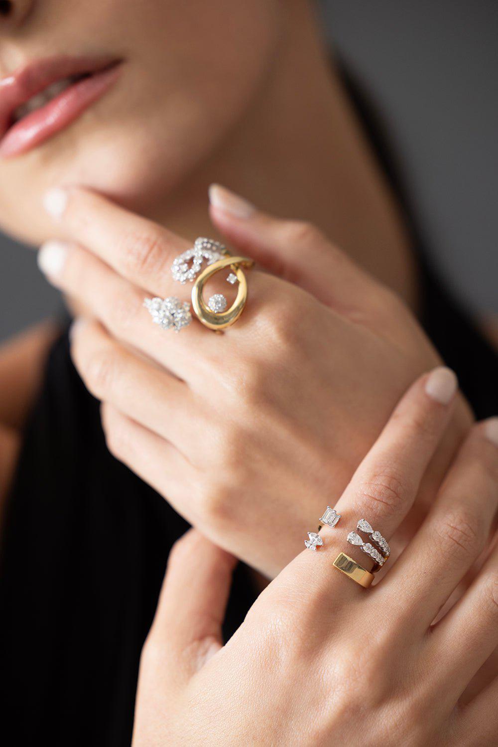 YEPREM JEWELLERY-Overlap Swirl Diamond Ring-YELLOW GOLD