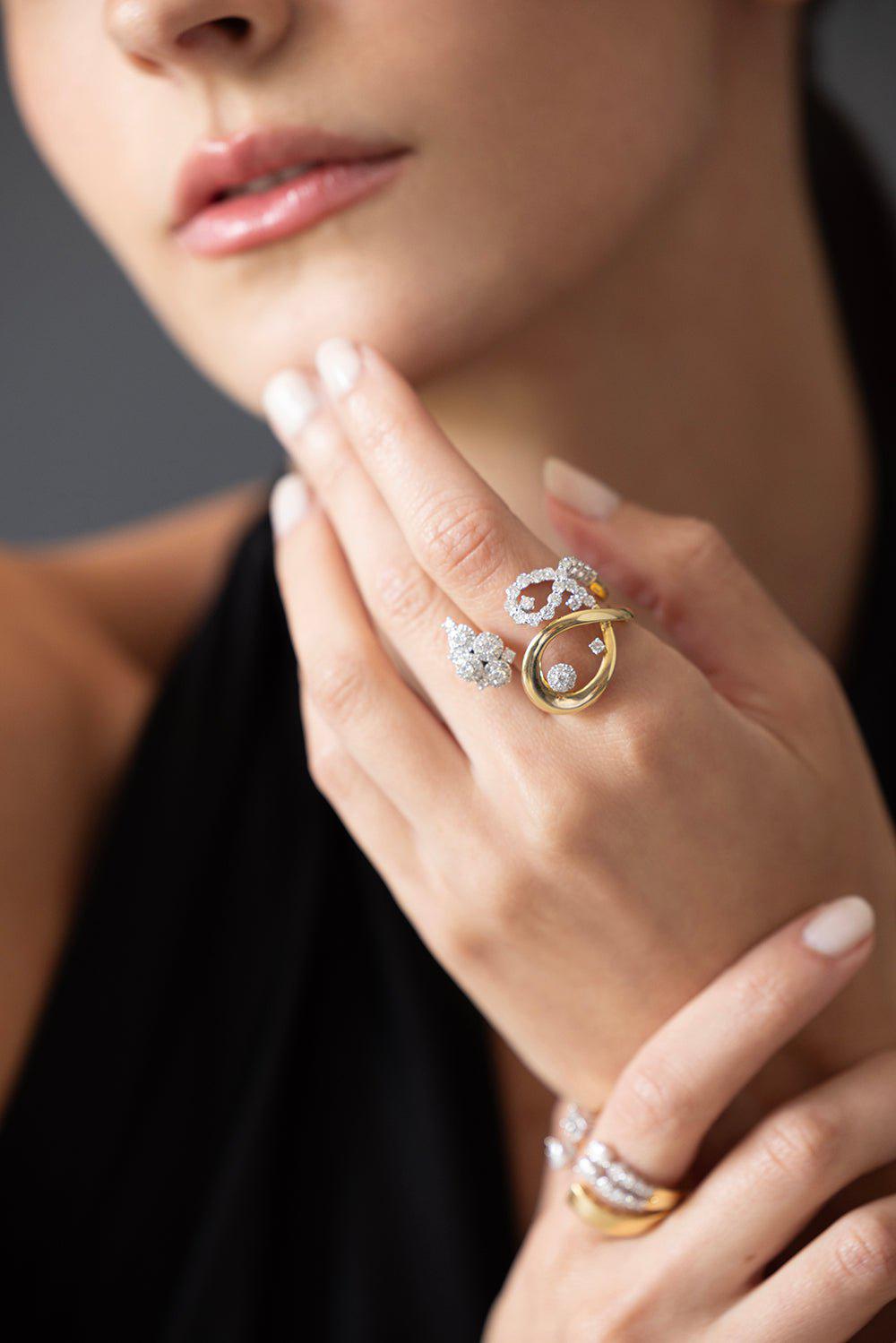YEPREM JEWELLERY-Overlap Swirl Diamond Ring-YELLOW GOLD
