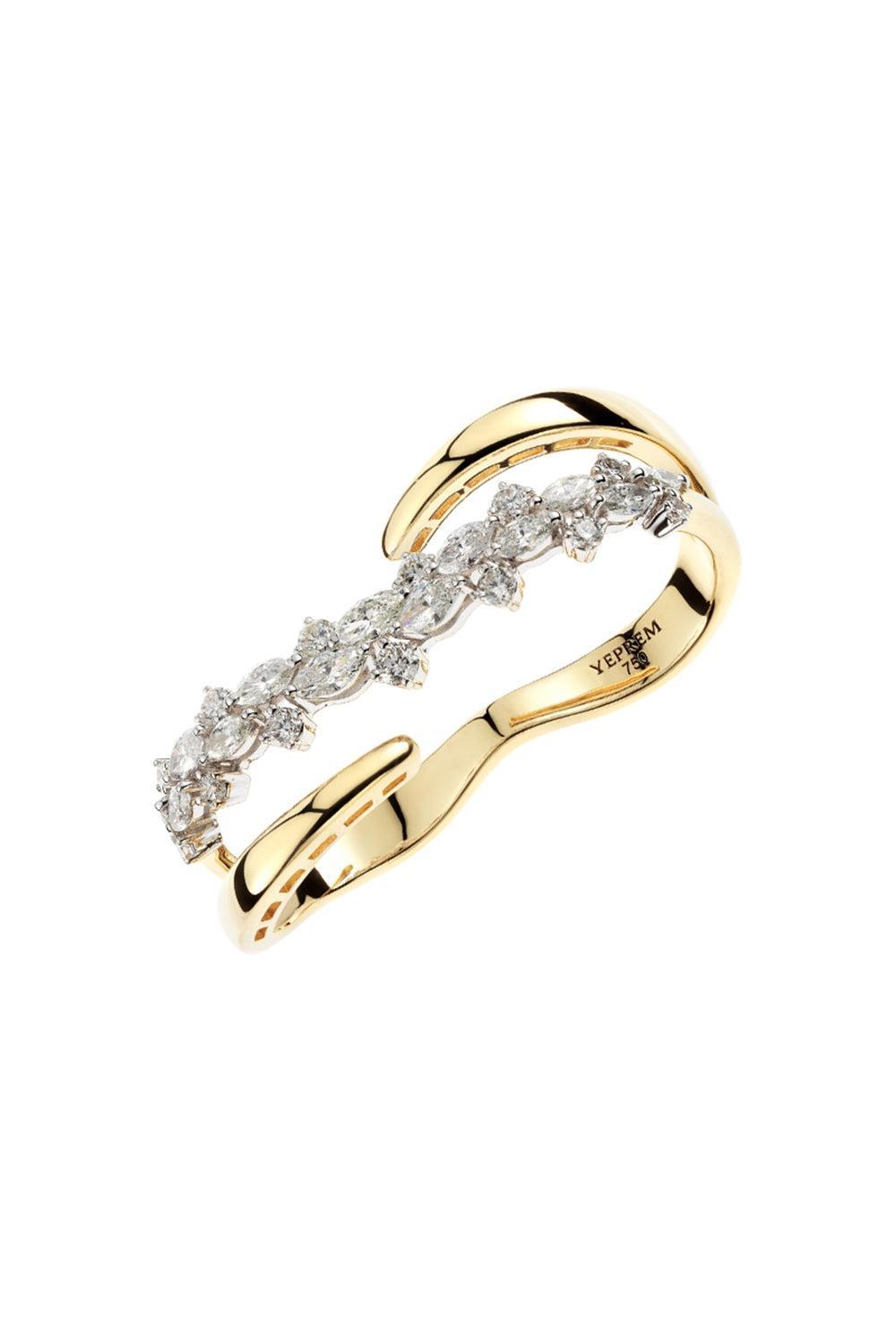 Golden Strada Double Finger Statement Ring-YELLOW GOLD-6.75-JEWELRYFINE JEWELRING-YEPREM JEWELLERY