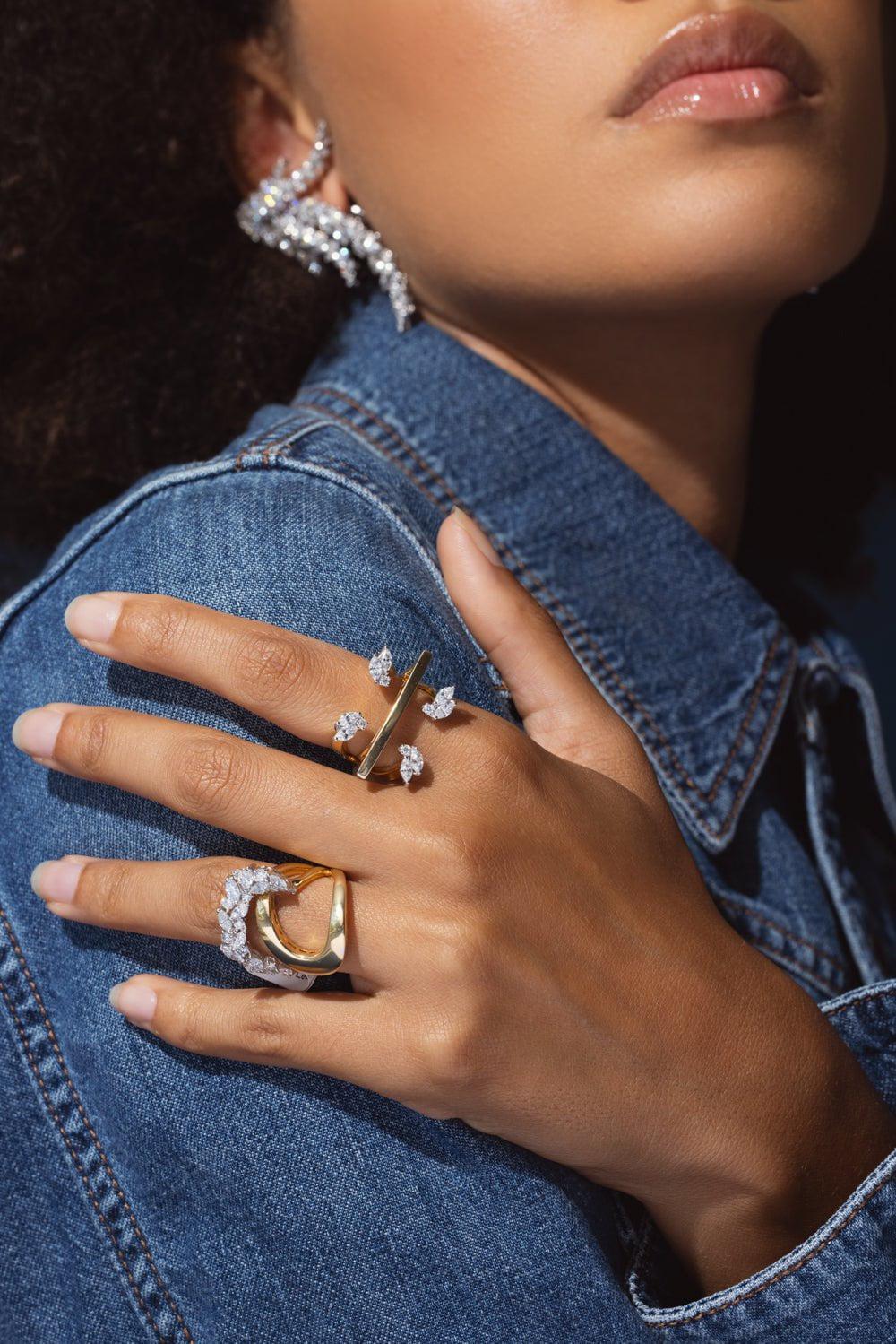 YEPREM JEWELLERY-Diamond Bar Ring-YELLOW GOLD