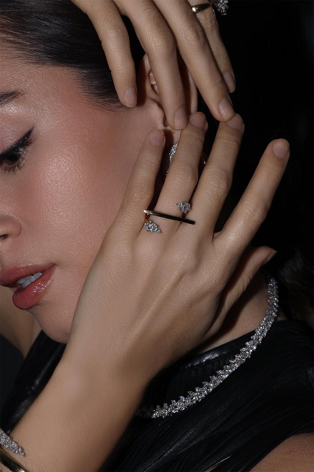 Golden Strada Marquise Diamond Bar Ring-YELLOW GOLD-7-JEWELRYFINE JEWELRING-YEPREM JEWELLERY