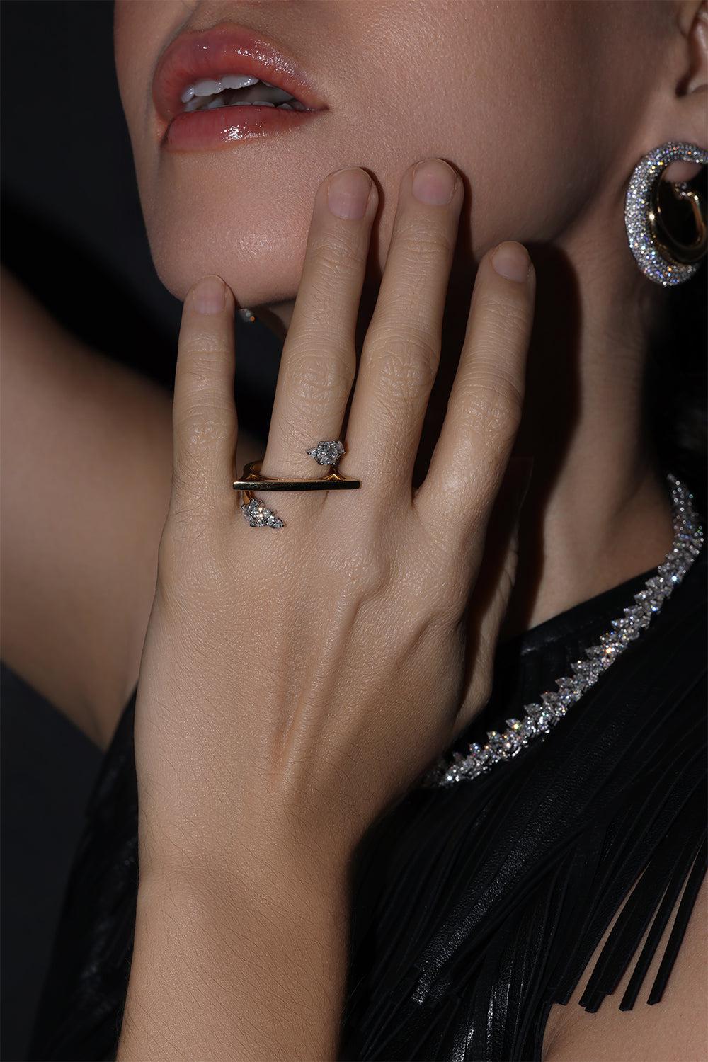 Golden Strada Marquise Diamond Bar Ring-YELLOW GOLD-7-JEWELRYFINE JEWELRING-YEPREM JEWELLERY