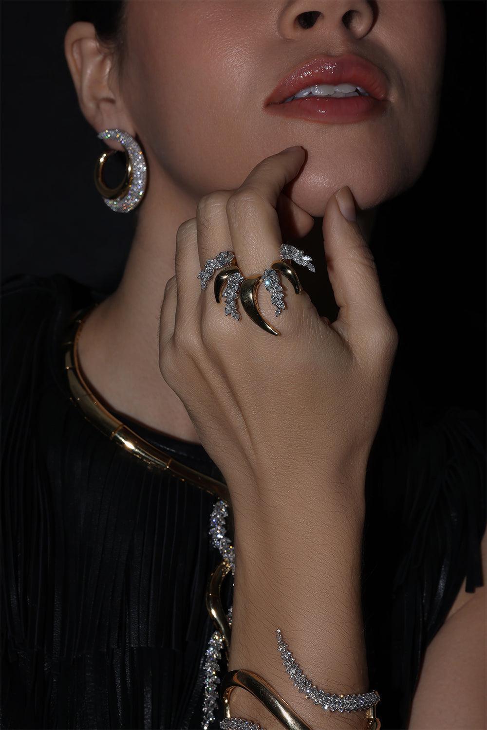 Golden Strada Diamond Statement Ring-YELLOW GOLD-7.5-JEWELRYFINE JEWELRING-YEPREM JEWELLERY