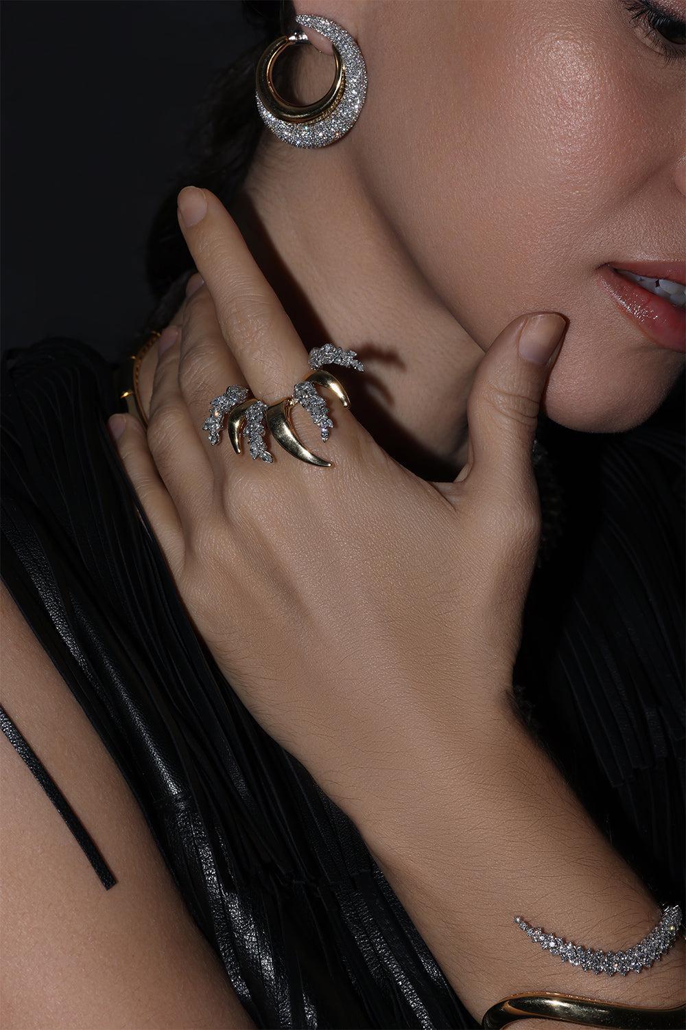 Golden Strada Diamond Statement Ring-YELLOW GOLD-7.5-JEWELRYFINE JEWELRING-YEPREM JEWELLERY