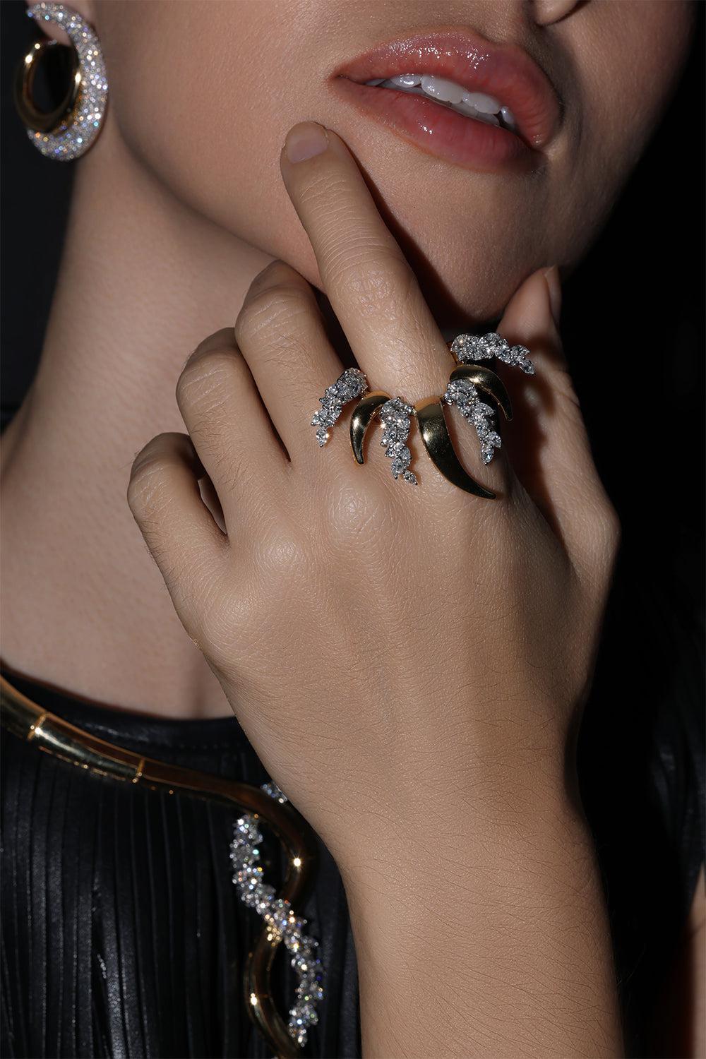 Golden Strada Diamond Statement Ring-YELLOW GOLD-7.5-JEWELRYFINE JEWELRING-YEPREM JEWELLERY
