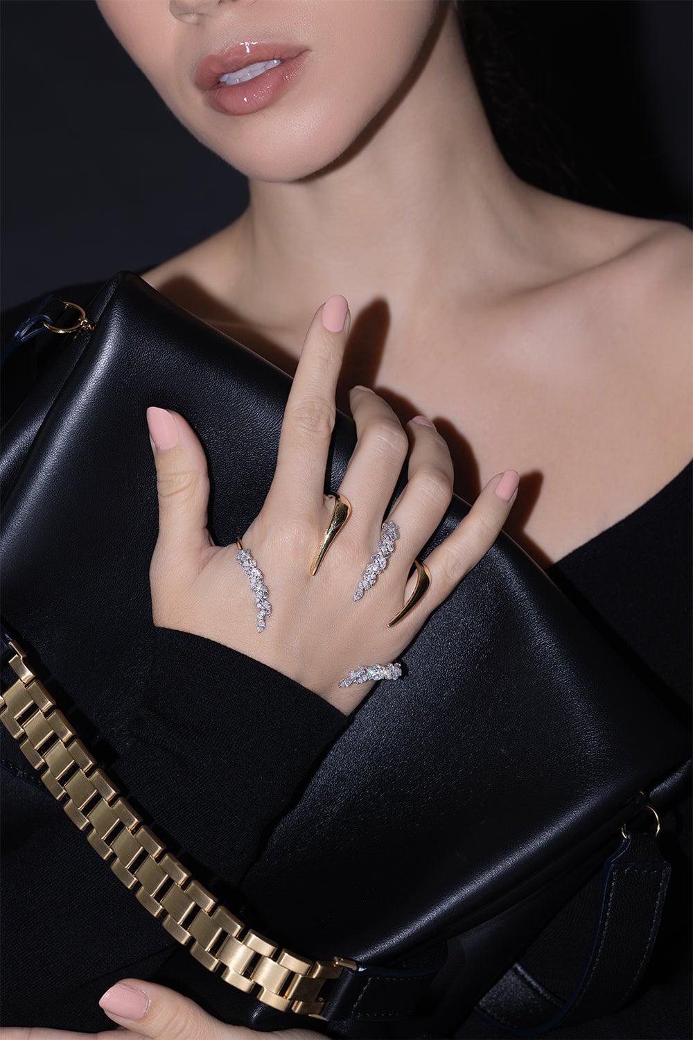 YEPREM JEWELLERY-Golden Marquise Diamond Hand Piece-YELLOW GOLD