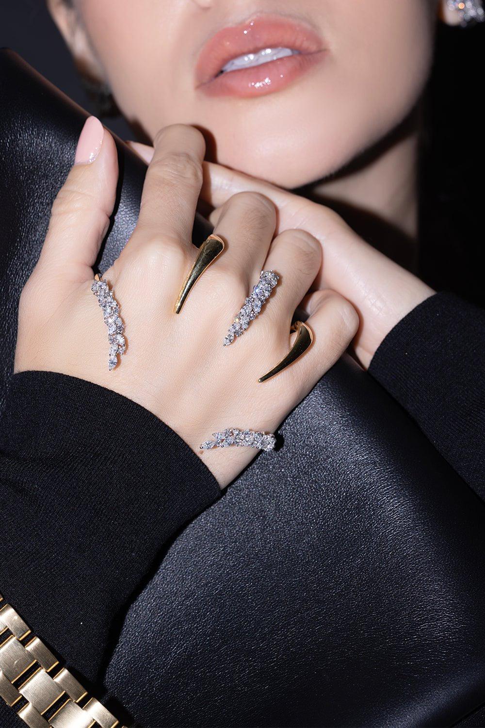 YEPREM JEWELLERY-Golden Marquise Diamond Hand Piece-YELLOW GOLD
