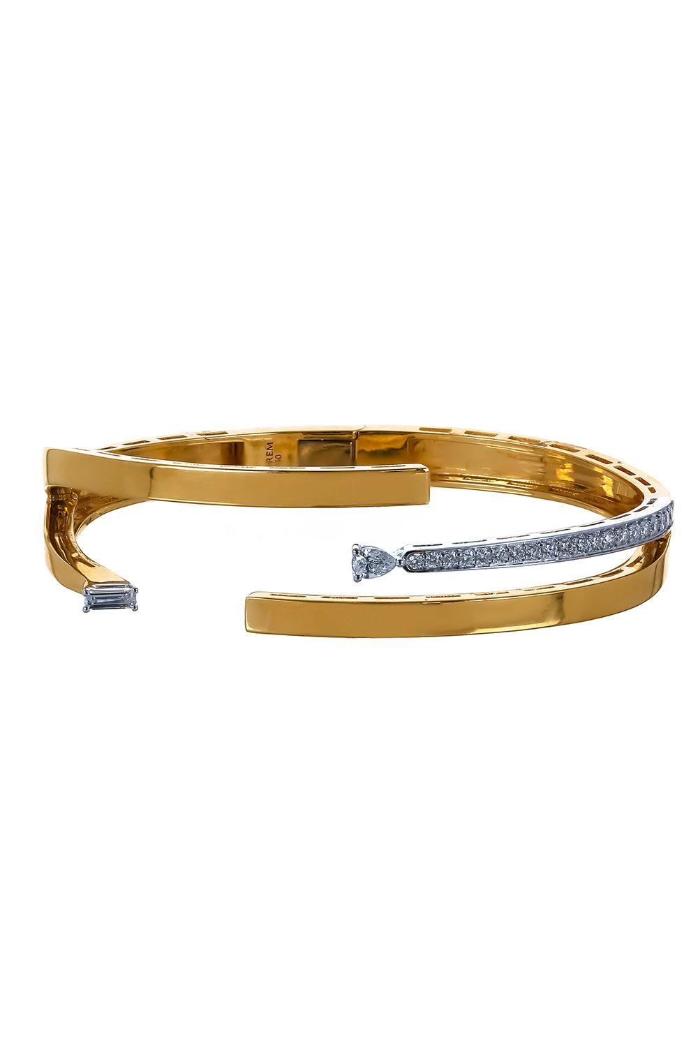 Diamond Four Line Open Bracelet-YELLOW GOLD-JEWELRYFINE JEWELBRACELET O-YEPREM