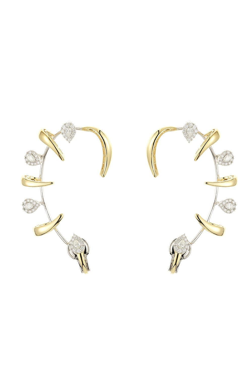 Diamond Round Pear Golden Strada Earrings-YELLOW GOLD-JEWELRYFINE JEWELEARRING-YEPREM