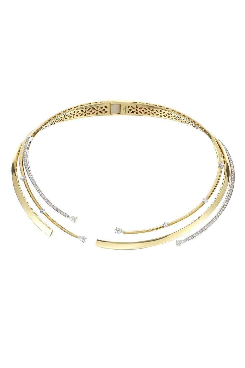 Diamond Round Pear Golden Strada Statement Collar Necklace-YELLOW GOLD-JEWELRYFINE JEWELNECKLACE O-YEPREM