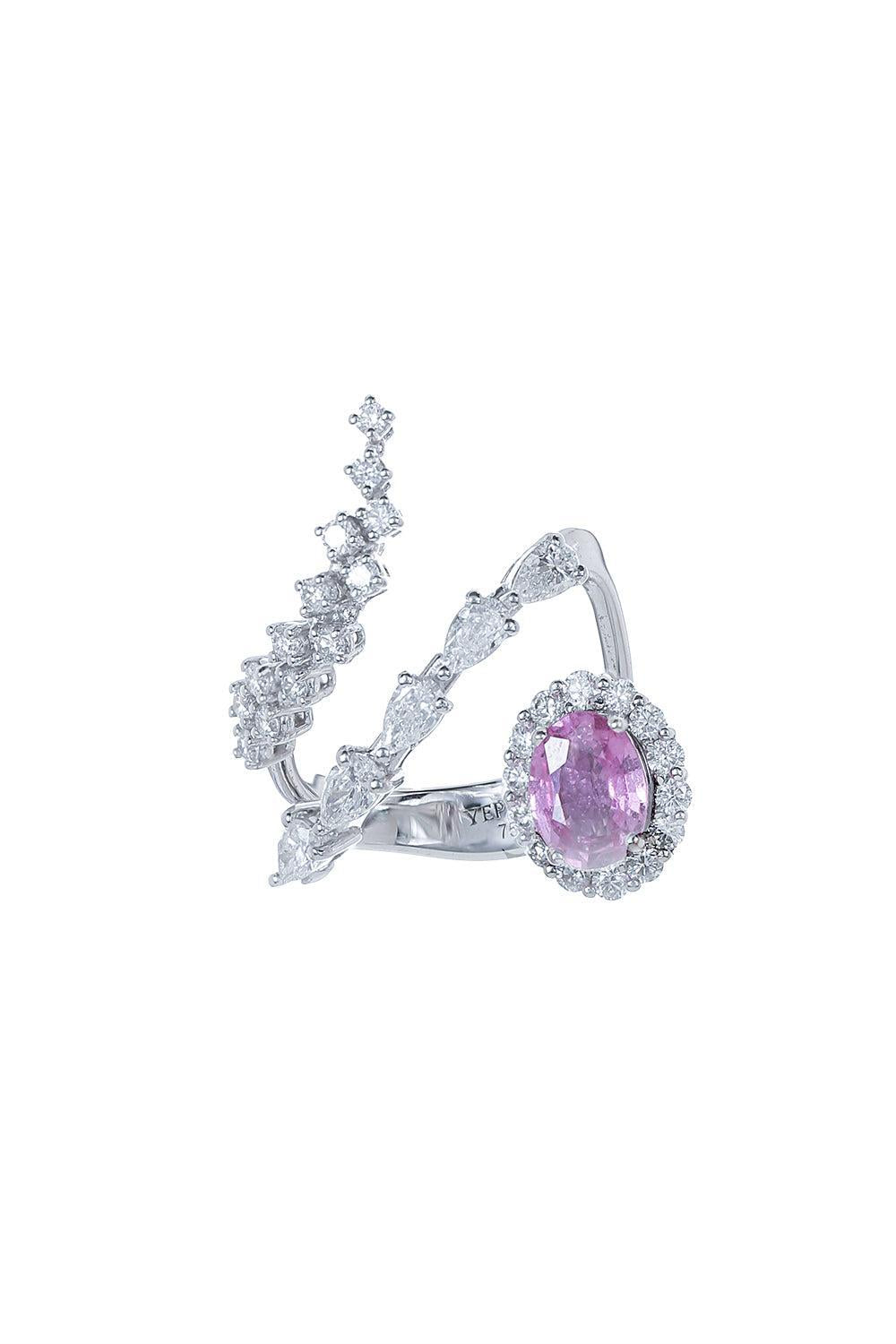 Pink Sapphire Reign Supreme Open Stackable Ring-WHITE GOLD-JEWELRYFINE JEWELRING-YEPREM JEWELLERY