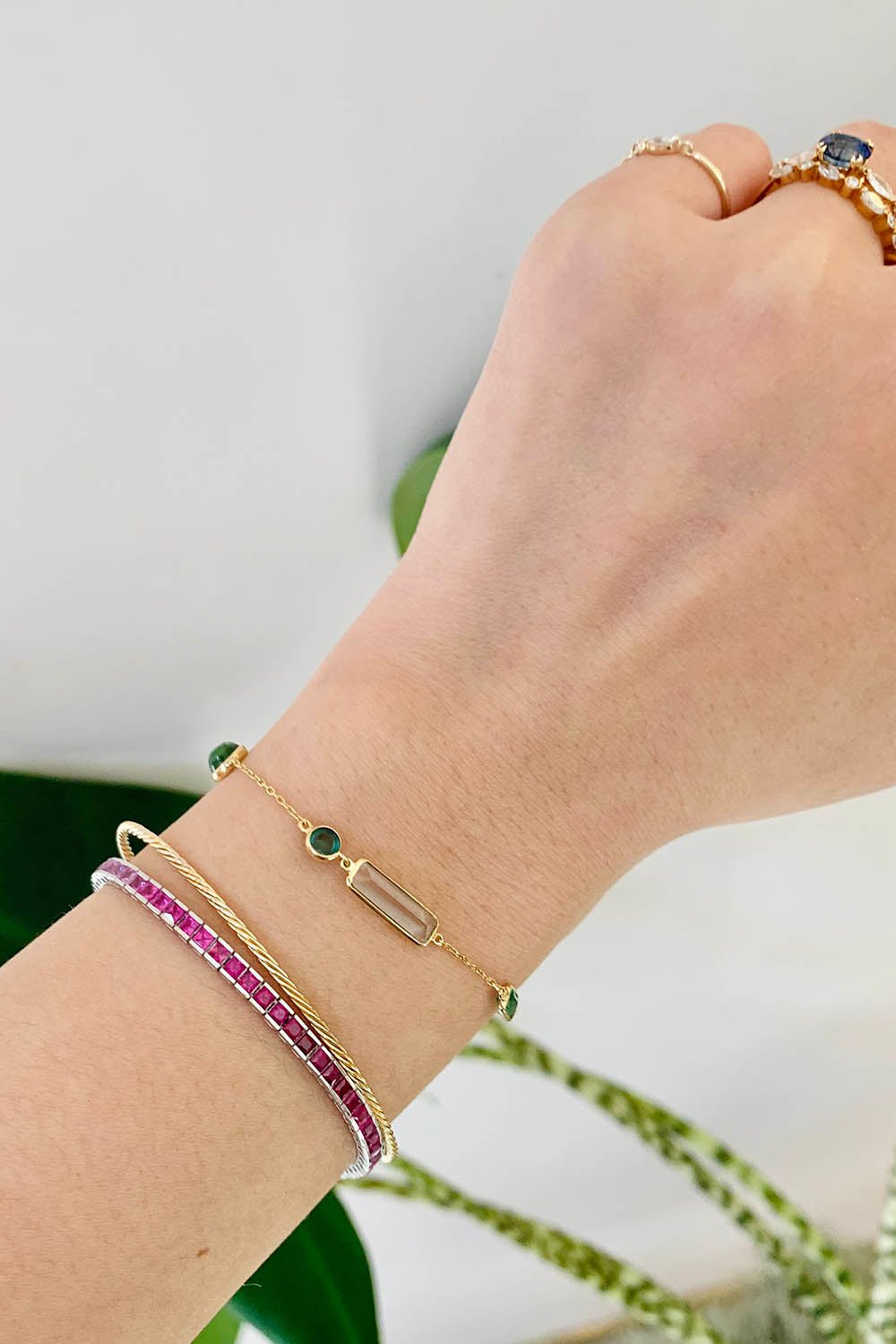 YI COLLECTION-Ruby Pink Sapphire Ombre Tennis Bracelet-PLAT