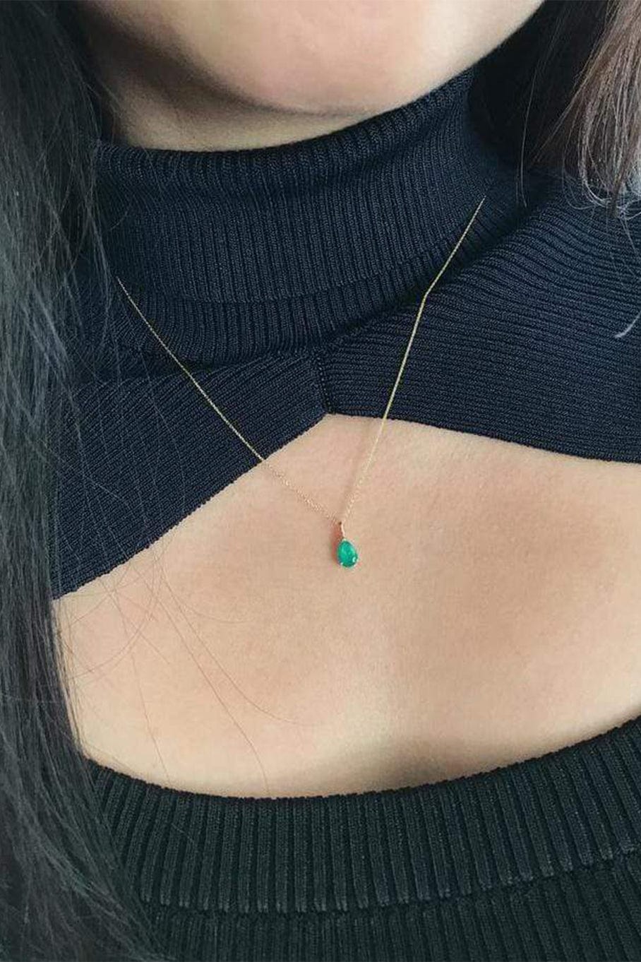 YI COLLECTION-Emerald Dew Drop Necklace-YELLOW GOLD