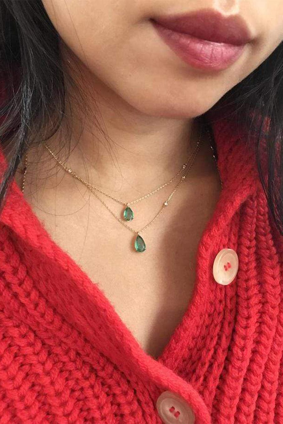 YI COLLECTION-Emerald Dew Drop Supreme Necklace-YELLOW GOLD