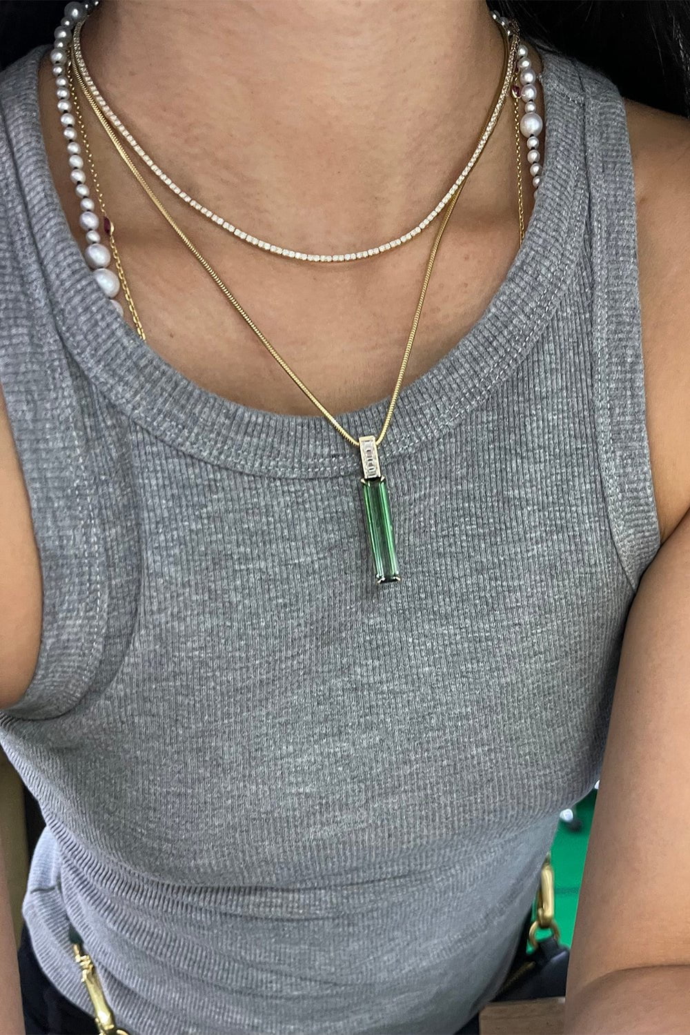 YI COLLECTION-Jumbo Deco Pendant Necklace-YELLOW GOLD
