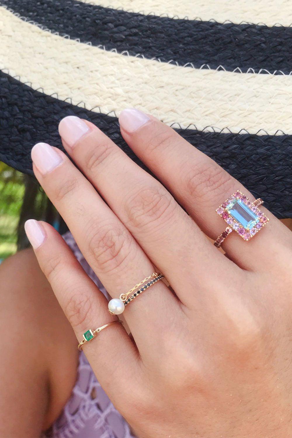 YI COLLECTION-Aquamarine and Pink Tourmaline Candy Ring-