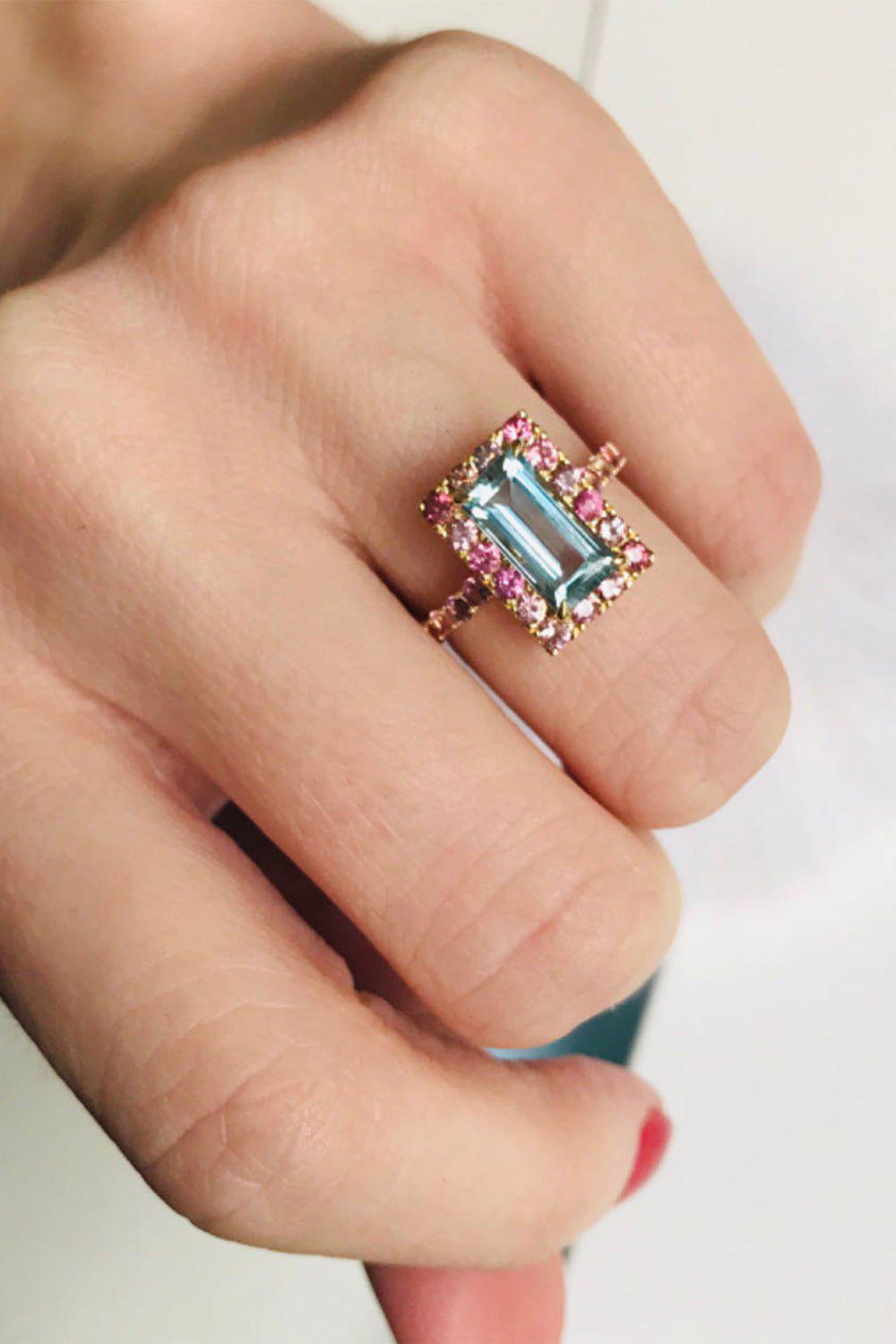 YI COLLECTION-Aquamarine and Pink Tourmaline Candy Ring-