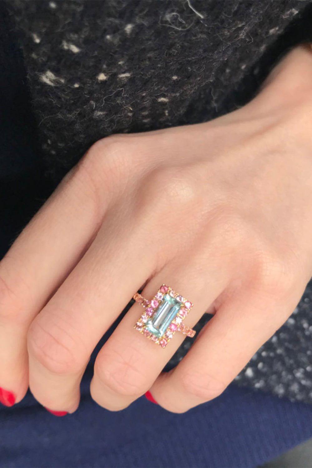 YI COLLECTION-Aquamarine and Pink Tourmaline Candy Ring-