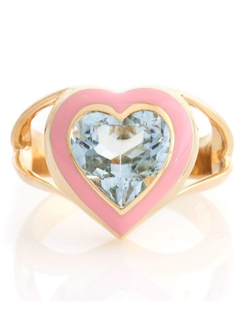 YI COLLECTION-Aquamarine Enamel Love Ring-YELLOW GOLD