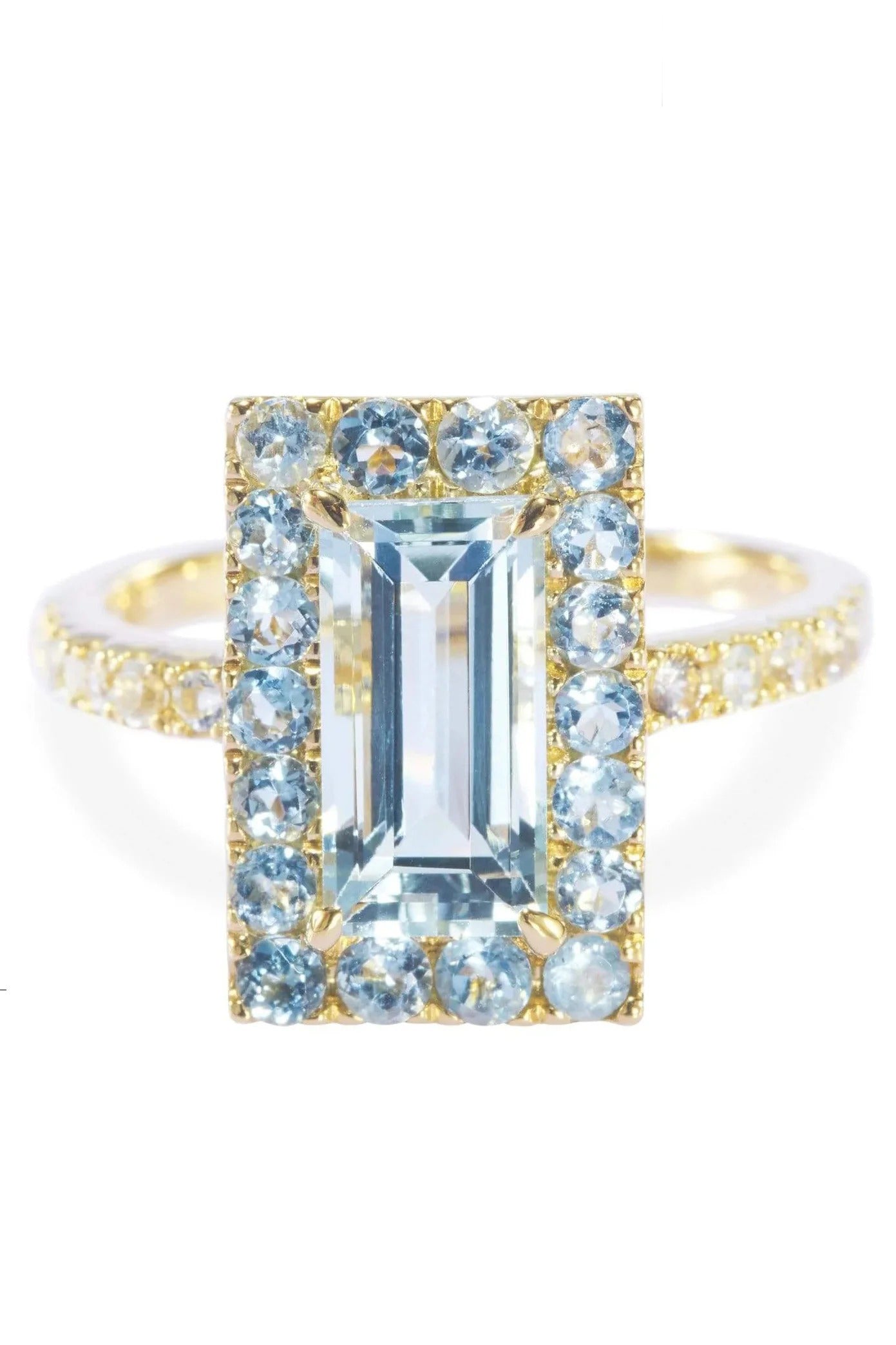 YI COLLECTION-Aquamarine Tonal Deco Ring-YELLOW GOLD