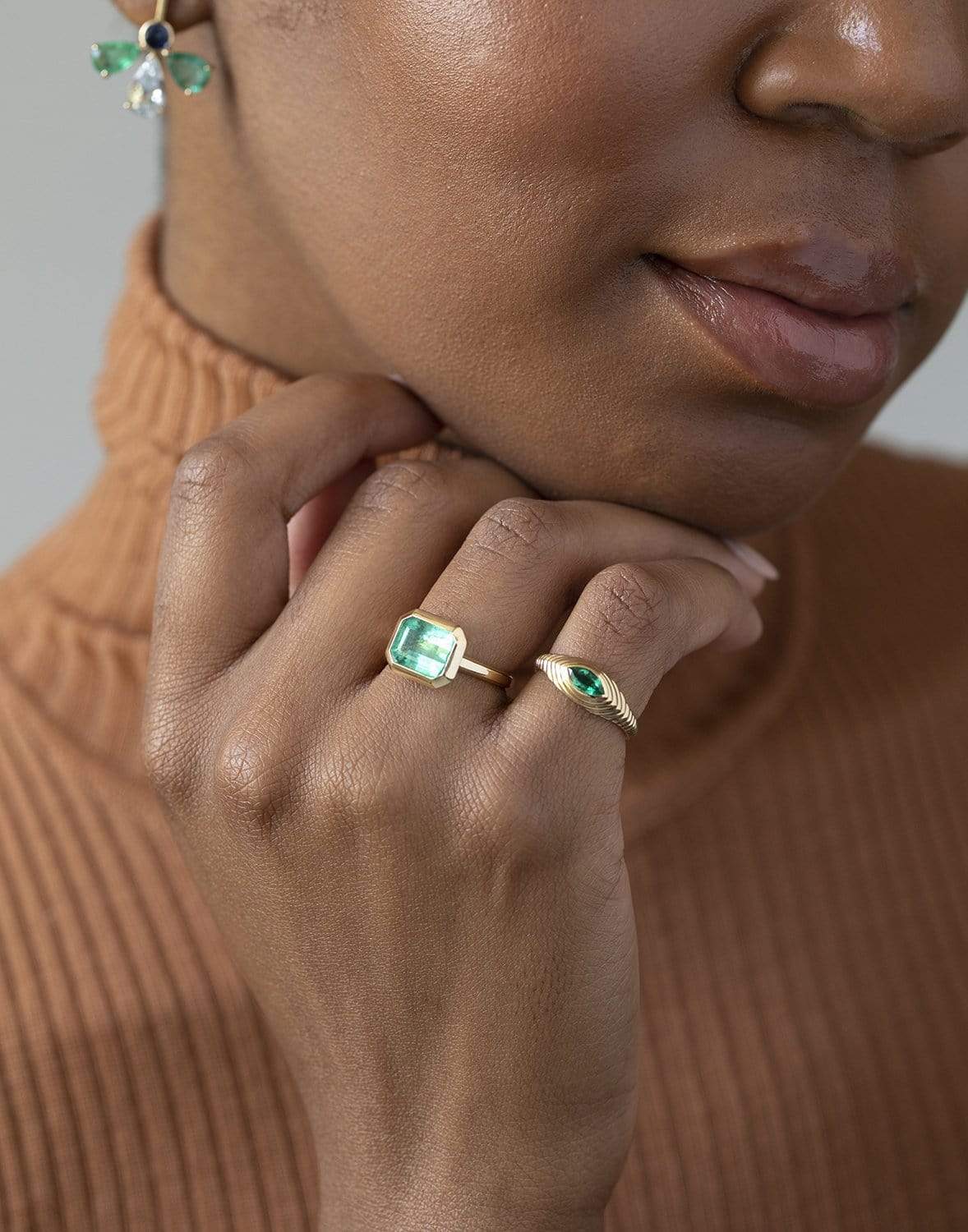 YI COLLECTION-Emerald Pyramid Eye Ring-YELLOW GOLD