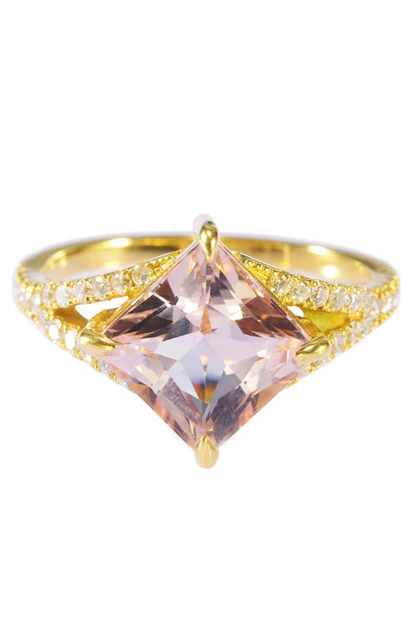 YI COLLECTION-Morganite and White Diamond Star Ring-YELLOW GOLD