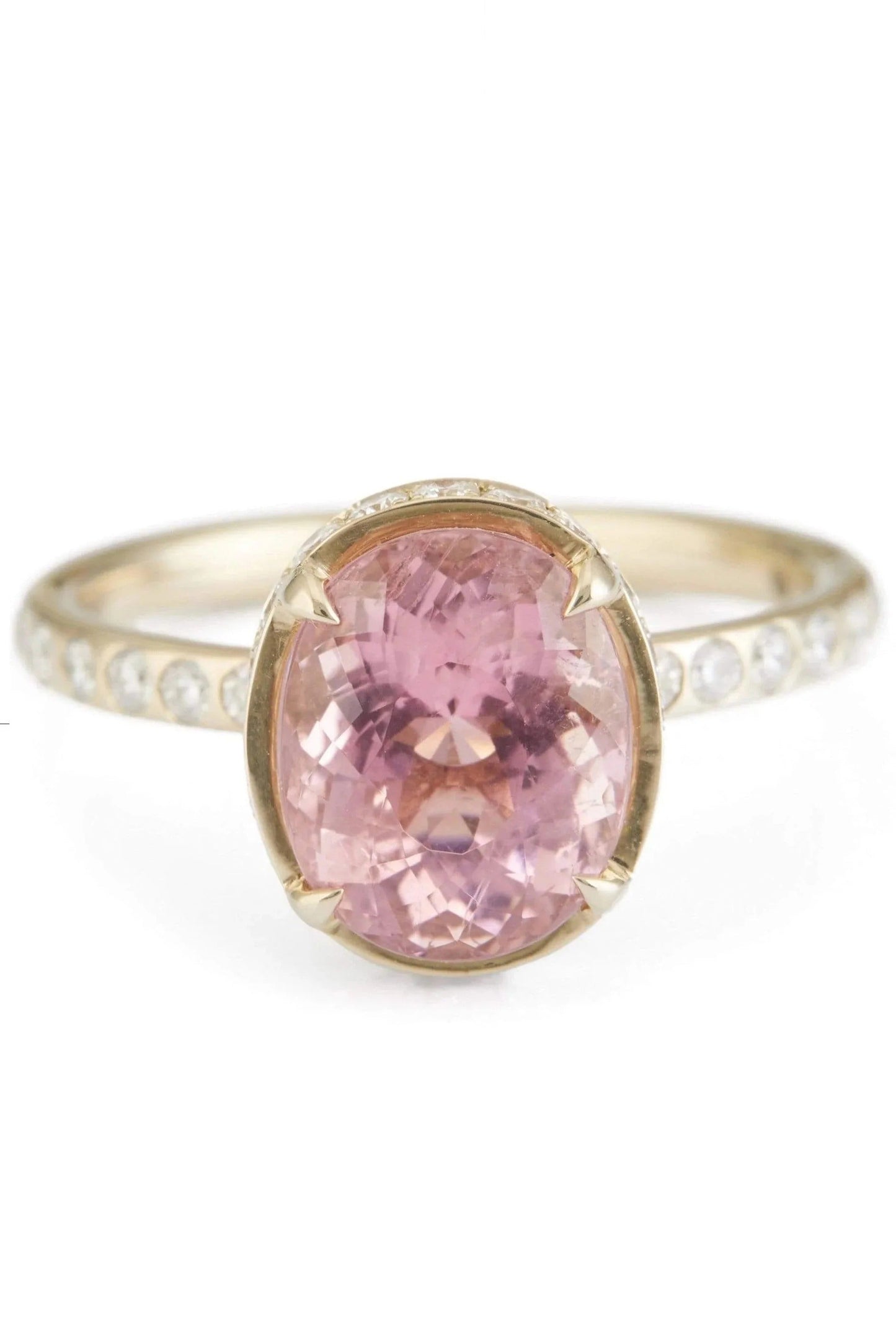 YI COLLECTION-Pink Tourmaline Diamond Halo Ring-YELLOW GOLD