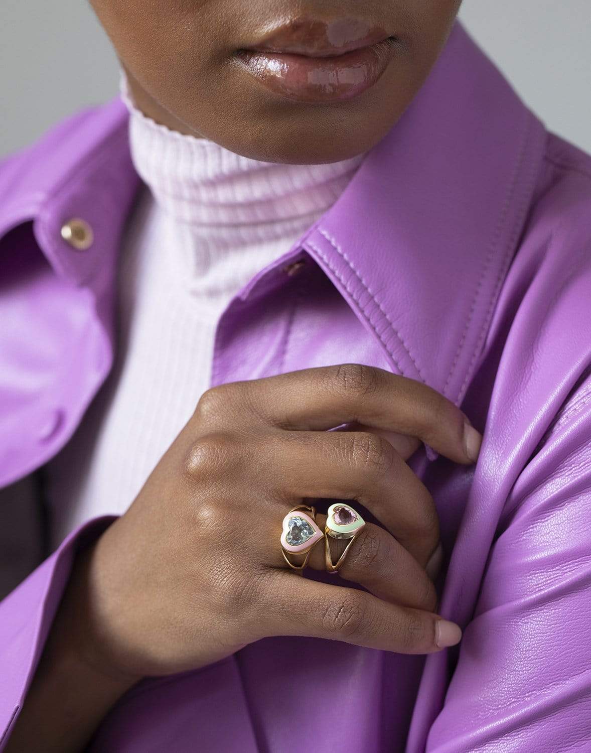 YI COLLECTION-Pink Tourmaline Enamel Love Ring-YELLOW GOLD