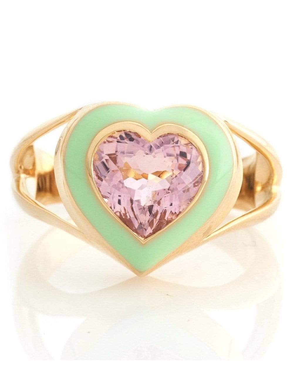 YI COLLECTION-Pink Tourmaline Enamel Love Ring-YELLOW GOLD