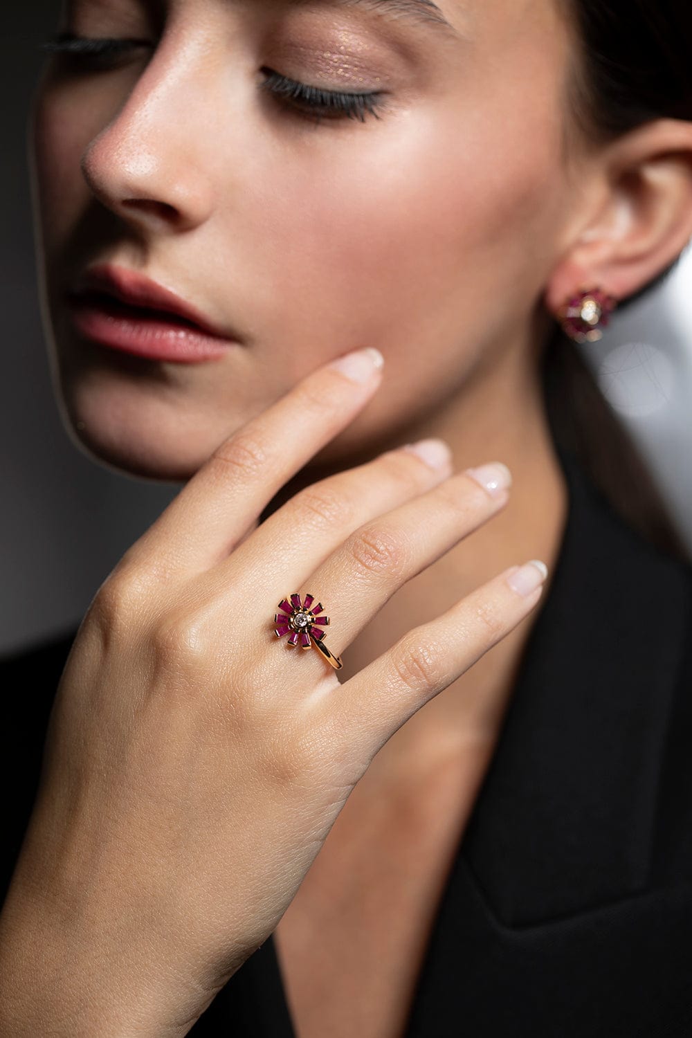 YI COLLECTION-Ruby and Diamond Daisy Ring-YELLOW GOLD