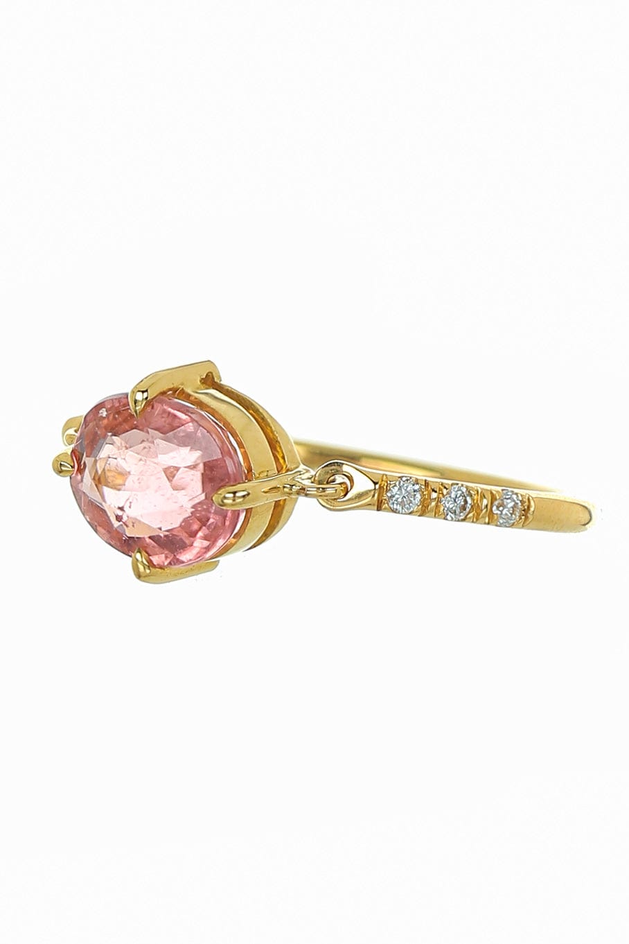 YI COLLECTION-Pink Tourmaline Petite Circle Diamond Ring-YELLOW GOLD