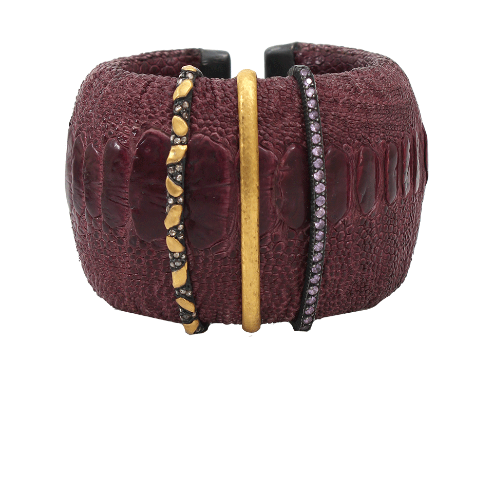 YOSSI HARARI-Large Purple Ostrich Cuff Bracelet-YELLOW GOLD