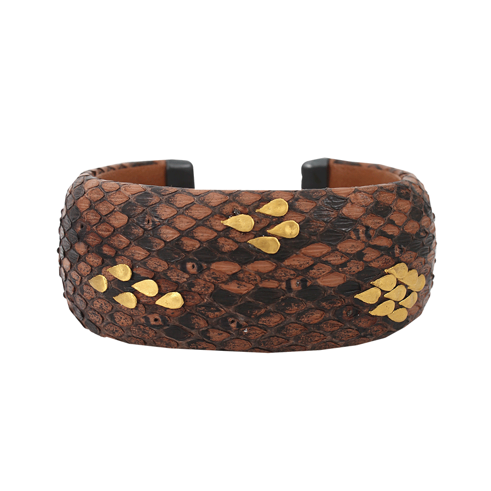 YOSSI HARARI-Small Brown Python and Leather Cuff-YELLOW GOLD