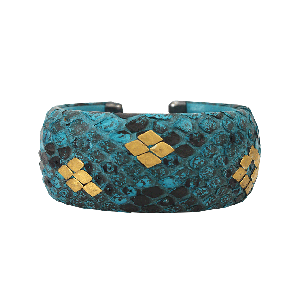 YOSSI HARARI-Small Turquoise Python and Leather Cuff-YELLOW GOLD