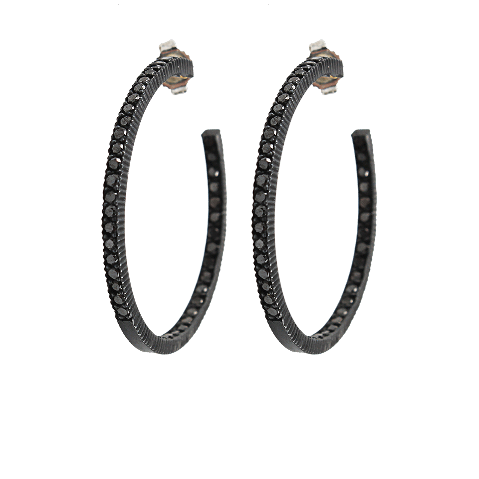YOSSI HARARI-Lilah Pave Black Diamond Hoop Earrings-GILVER