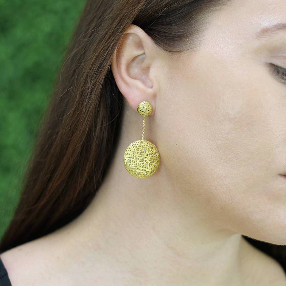 YOSSI HARARI-Drop Lace Diamond Earrings-YELLOW GOLD