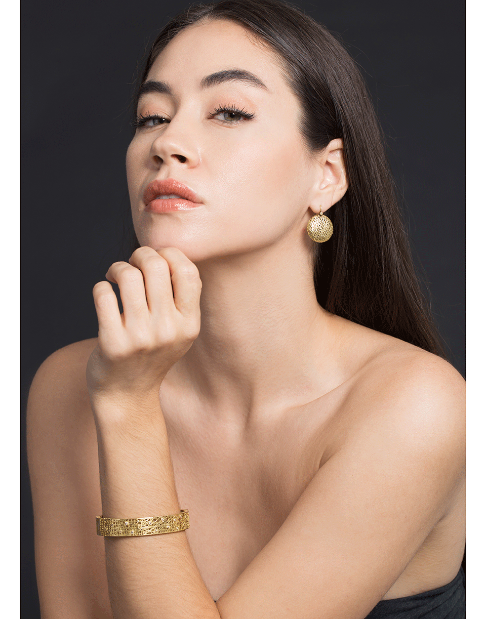 YOSSI HARARI-Medium Lace Earrings-YELLOW GOLD
