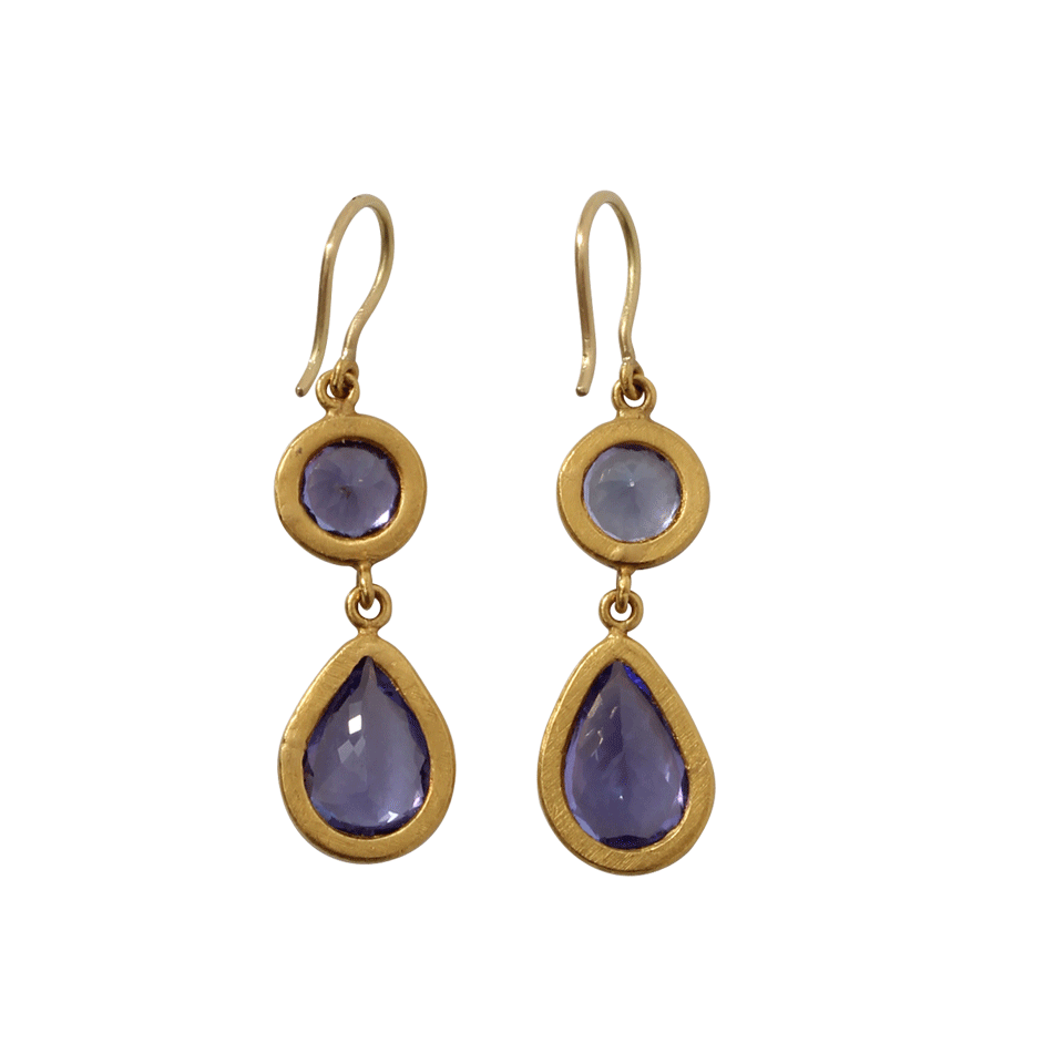YOSSI HARARI-Mica Tanzanite Drop Earrings-YELLOW GOLD
