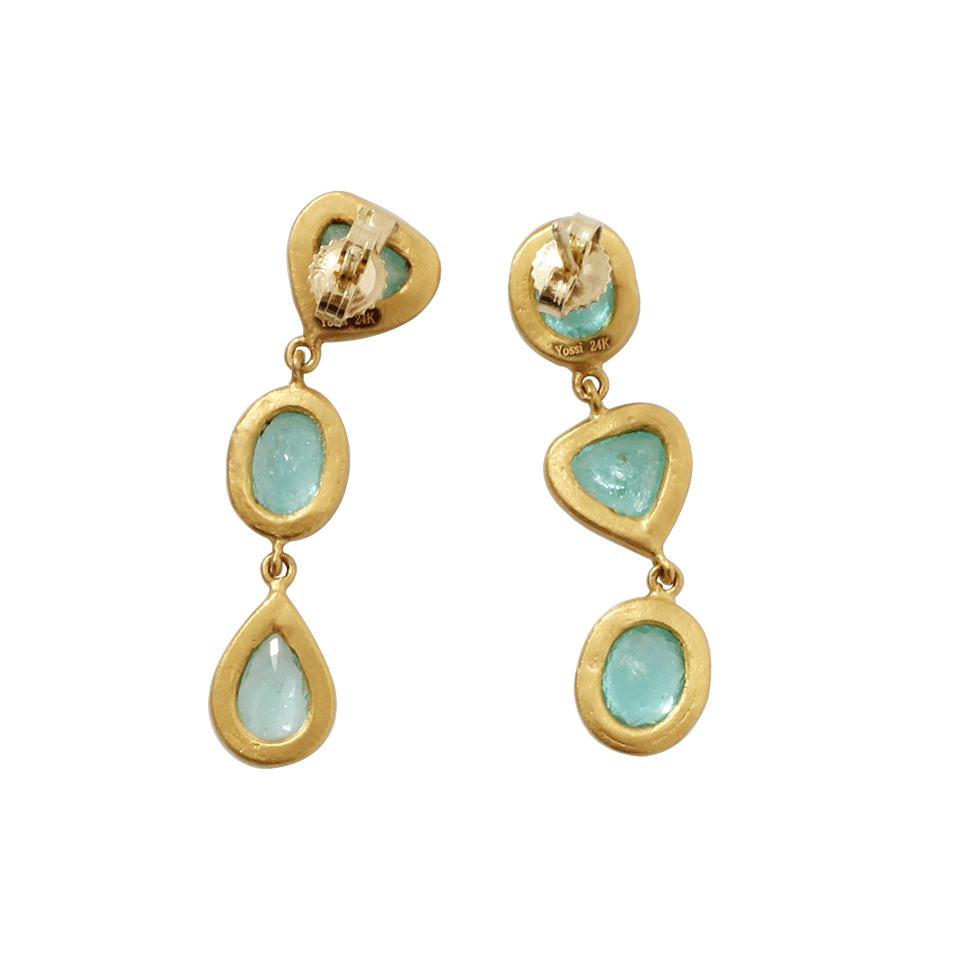 YOSSI HARARI-Paraiba Tourmaline Three Drop Earrings-YELLOW GOLD