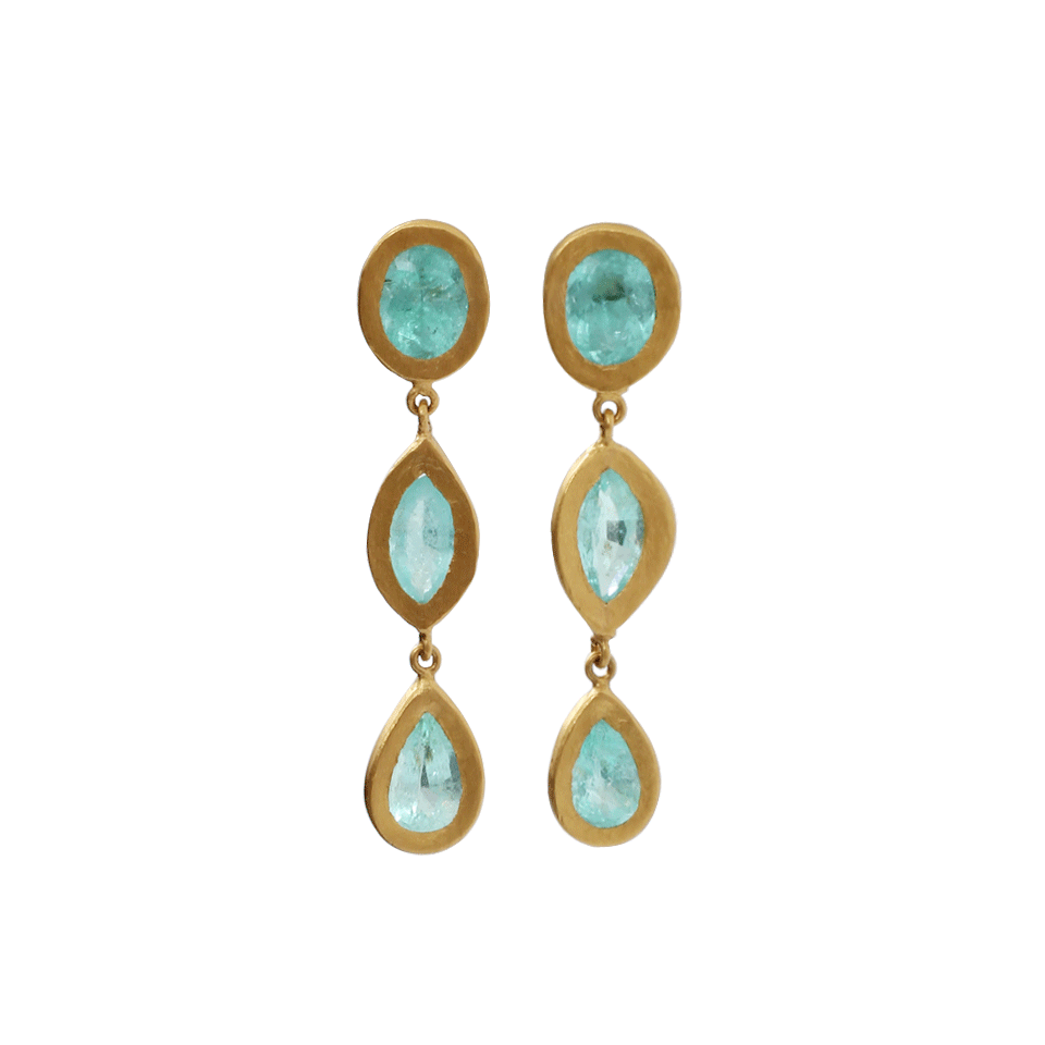 YOSSI HARARI-Paraiba Tourmaline Three Drop Earrings-YELLOW GOLD