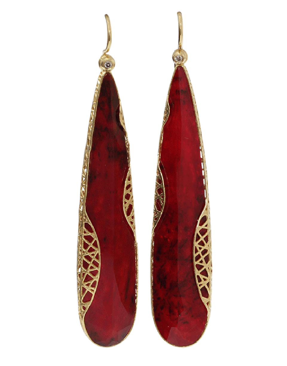 YOSSI HARARI-Ruby Slice Lace Earrings-YELLOW GOLD