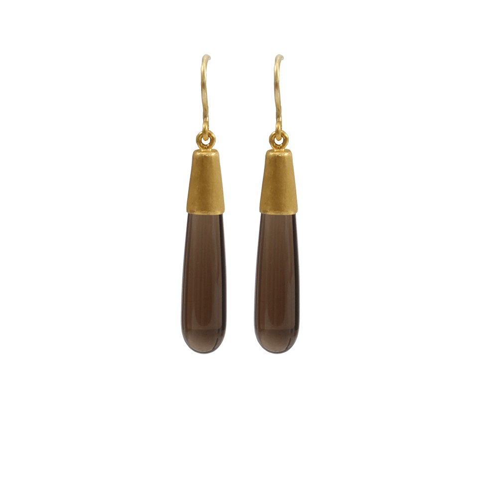 YOSSI HARARI-Smokey Quartz Cone Earrings-YELLOW GOLD